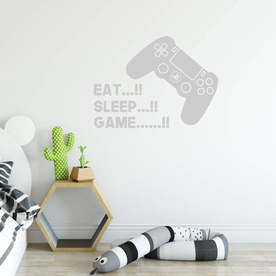 Muursticker Eat, Sleep Game - Zilver - 100 x 75 cm - baby en kinderkamer - game baby en kinderkamer alle