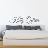 Muursticker Her King - His Queen - Donkergrijs - 120 x 31 cm - slaapkamer engelse teksten