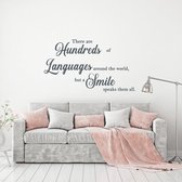 Muursticker There Are Hundreds Of Languages Around The World But A Smile -  Donkergrijs -  160 x 93 cm  -  alle muurstickers  woonkamer  engelse teksten - Muursticker4Sale