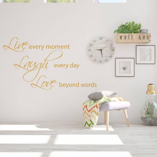 Muursticker Live Laugh Love - Goud - 160 x 90 cm - woonkamer alle