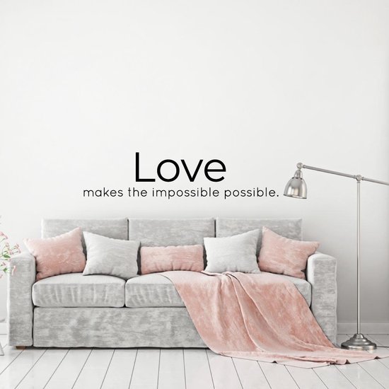 Muursticker Love Makes The Impossible Possible - Geel - 160 x 39 cm - alle muurstickers woonkamer slaapkamer