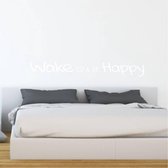 Muursticker Wake Up & Be Happy - Wit - 120 x 16 cm - slaapkamer engelse teksten