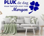 Muursticker Pluk De Dag Maar Laat Iets Over Voor Morgen - Donkerblauw - 80 x 31 cm - slaapkamer nederlandse teksten woonkamer