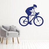 Muursticker Wielrenner -  Donkerblauw -  100 x 89 cm  -  alle muurstickers  woonkamer  baby en kinderkamer - Muursticker4Sale