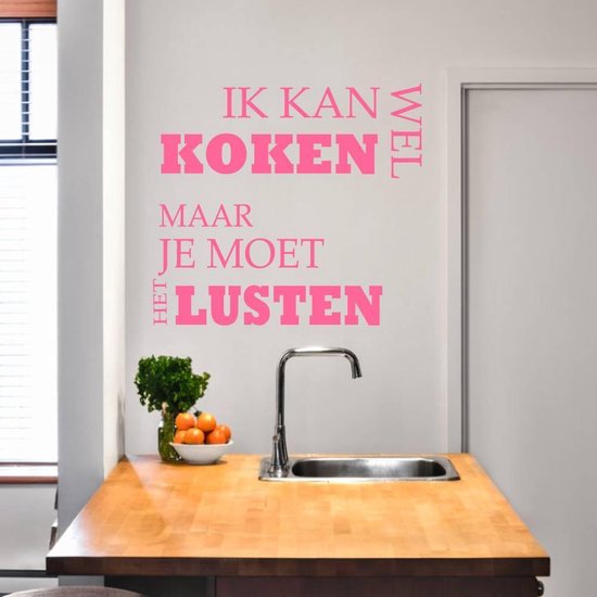 Muursticker Ik Kan Wel Koken - Roze - 120 x 110 cm - keuken alle