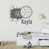 Muursticker Volleybal Uit Muur Met Naam - Donkergrijs - 40 x 34 cm - naam stickers