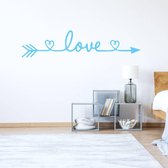 Muursticker Love Met Hartje -  Lichtblauw -  160 x 37 cm  -  slaapkamer  woonkamer  alle - Muursticker4Sale