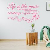 Muursticker Life Is Like Music -  Roze -  160 x 100 cm  -  alle muurstickers  slaapkamer  woonkamer - Muursticker4Sale
