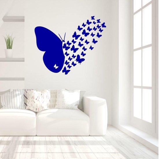 Muursticker Vliegende Vlinders - Donkerblauw - 100 x 82 cm - baby en kinderkamer - muursticker dieren alle muurstickers baby en kinderkamer slaapkamer woonkamer