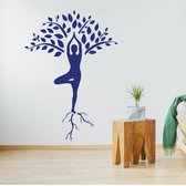 Muursticker Yoga Boom - Donkerblauw - 42 x 60 cm - woonkamer