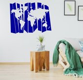 Muursticker Wereldkaart - Donkerblauw - 80 x 60 cm - slaapkamer woonkamer