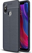 Litchi Texture TPU beschermhoes voor Xiaomi Mi 8 (marineblauw)