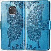 Butterfly Love Flowers reliÃ«f horizontale flip lederen case voor Huawei Mate 20 Pro, met houder & kaartsleuven & portemonnee (blauw)