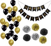 Aslan® Verjaardag Versiering Set - Ballonnen Man Vrouw - Decoratie - Zwart & Goud