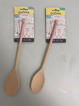 La Cucina keukenspatel van hout in leuke pastelkleur (roze) - set van 2 stuks (H. 30 cm)