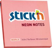 Bloc-notes Stick'n 76x76mm, rose fluo, 100 feuilles