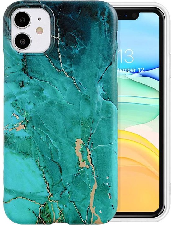 Verschuiving Overtuiging regio Marmerprint telefoonhoesje geschikt voor Apple iPhone 11 Hoesje Marmer  Groen x Goud | bol.com