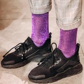 Glitter sokken oprolbaar boordje, paars, maat 36-37 (2-paar set).