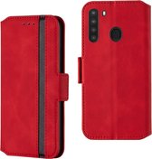 Voor Galaxy A21 vintage matte olierand horizontale flip lederen tas met beugel en kaartsleuven (rood)