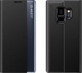 Voor Galaxy S9 Plus Zijdisplay Met Magnetische / Beugelfunctie / Slaapfunctie Effen Textuurdoek + PC Flip Case (Zwart)