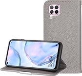 Voor Huawei P40 Lite Litchi Texture Effen kleur Horizontaal Flip Leren Case met Beugel & Kaartsleuven & Portemonnee & Lanyard (grijs)