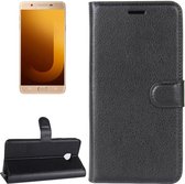 Voor Galaxy J7 Max Litchi Texture Horizontal Flip Leather Case met houder & kaartsleuven & portemonnee (zwart)
