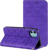 Voor iPhone 11 Pro Max Lucky Flowers Embossing-patroon Magnetische horizontale flip lederen tas met houder en kaartsleuven (paars)