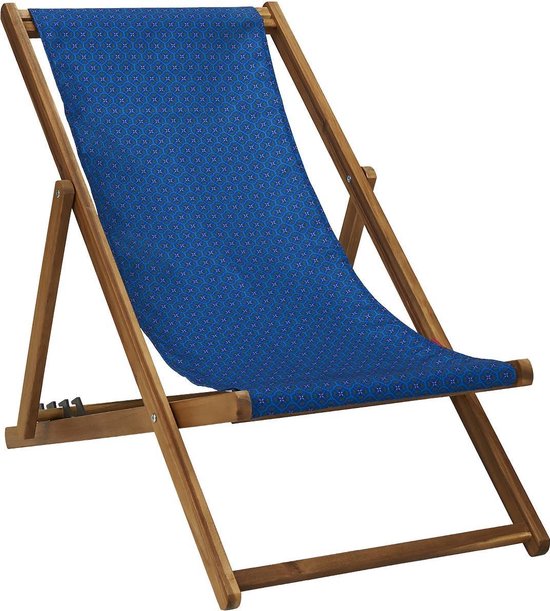 Houten Strandstoel met Blauw design - Ligstoel - - Acaciahout - met... | bol.com