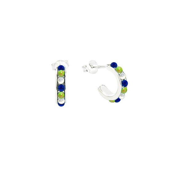 Symboles 9SY 0023 Boucle d'oreille en argent - Ont des boucles d'oreilles - Turquoise - Lapis - Nacre - 14 * 3mm - Argent