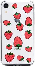 Apple Iphone XR transparant siliconen hoesje - Aardbeien