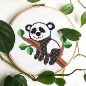 Panda Cross Stitch Kit - kit de point de croix ours - kit de point de croix moderne pour adultes. kits de broderie botanique | kit de broderie naissance | avec cerceau de broderie et fil DMC