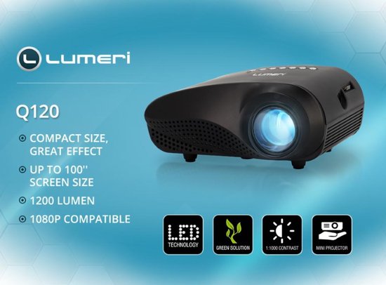Lumeri mini beamer - mini projecteur - projecteur LED - noir | bol.com