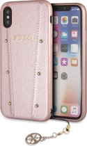 Roze hoesje van Guess - Backcover - Gold studs - Leer - iPhone X-Xs - Siliconen rand