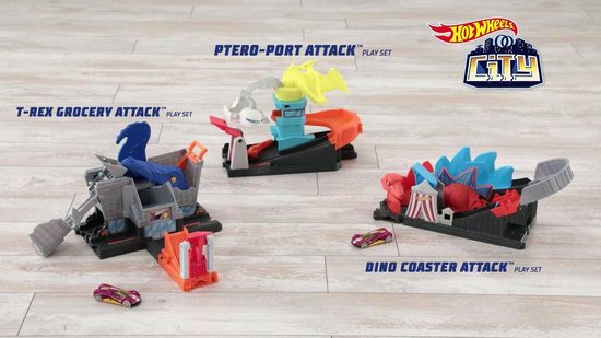 hot wheels city t rex grocery attack