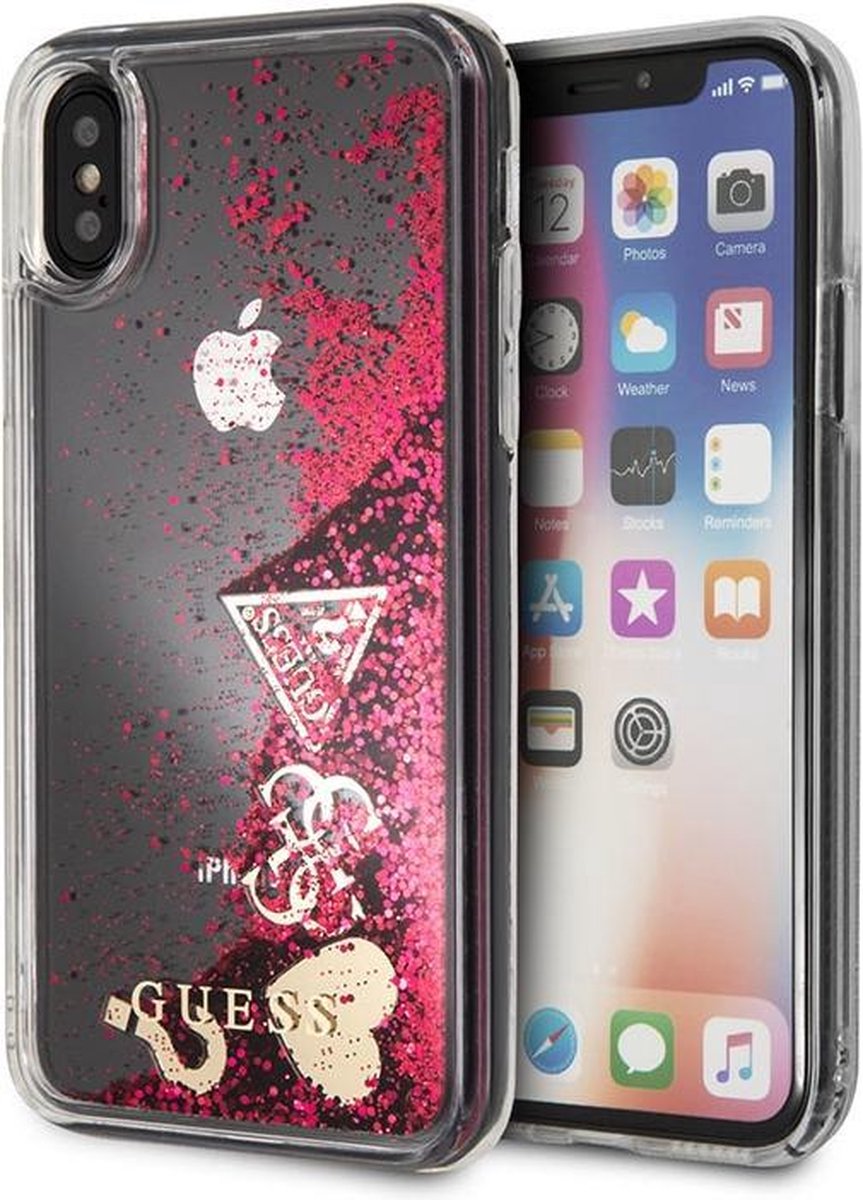 Guess hardcase voor iPhone X / XS - Rood - Glitter - Liquid