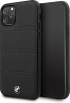 BMW Backcover hoesje - Horizontal Lines - iPhone 11 Pro - Real Leather - Zwart