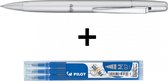 Pilot FriXion Ball LX – Luxe uitwisbare rollerball pen met zilveren body - In gift box + 3 blauwe penvullingen