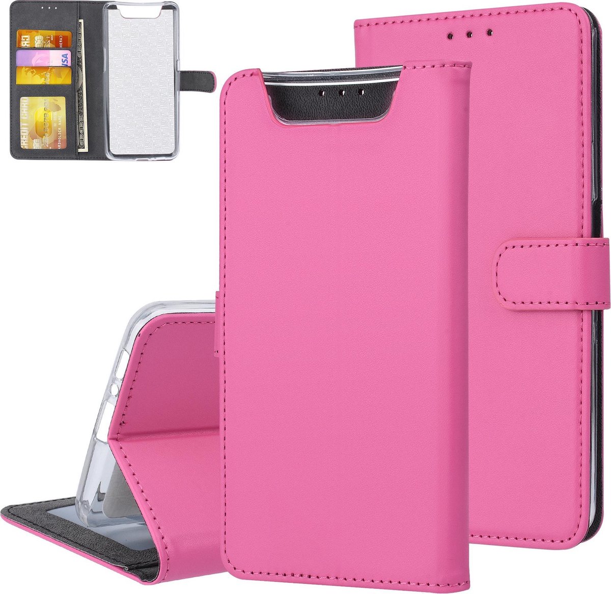 Felroze hoesje Samsung Galaxy A80 - Book Case - Pasjeshouder - Magneetsluiting (A805F)