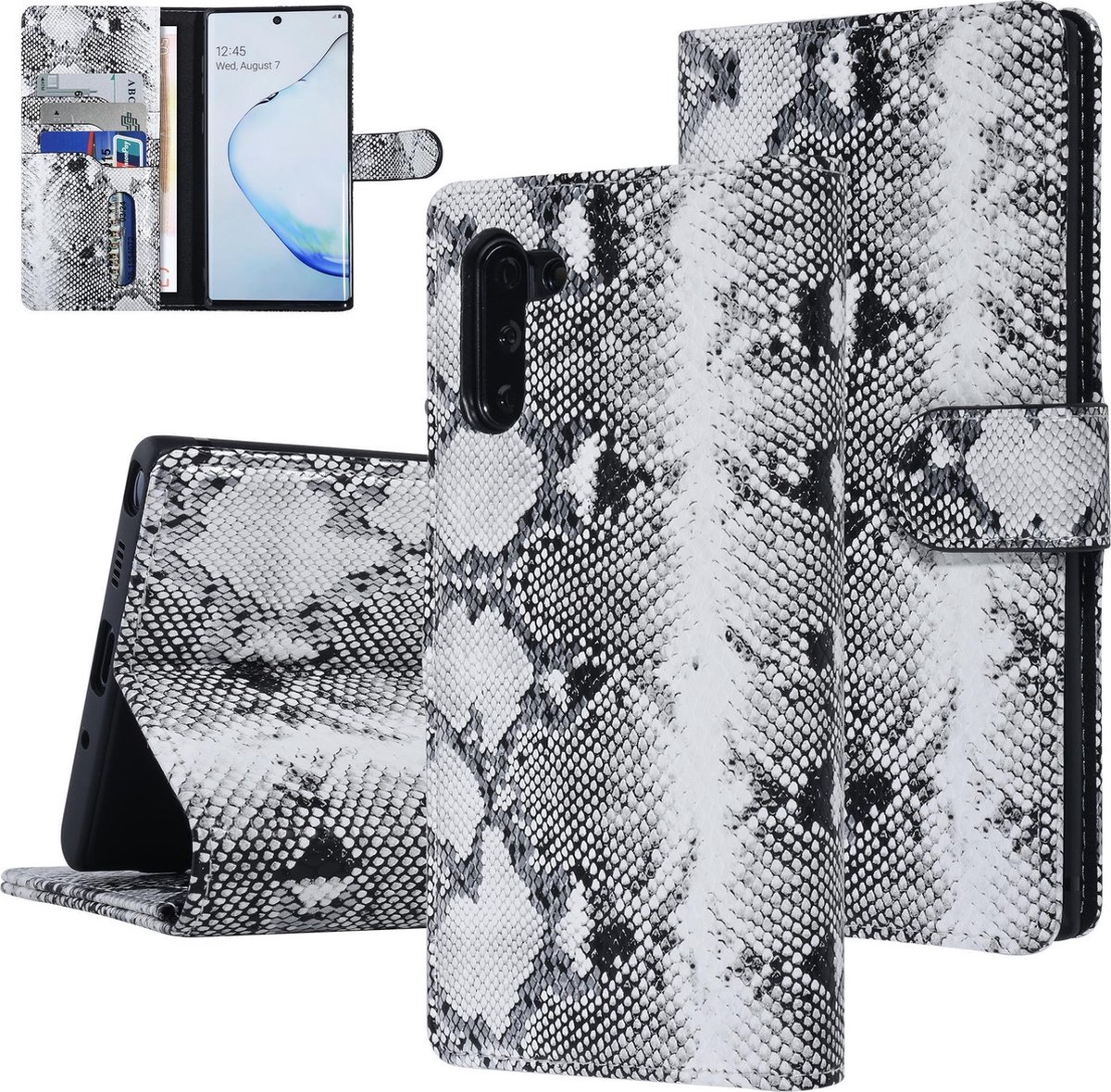 UNIQ Accessory Zwart en Wit Slangenleer hoesje voor Galaxy Note 10 - Book Case(N970F)