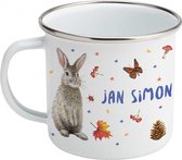 Emaille mok met naam - Uil konijn hert - Gepersonaliseerde drinkbeker - kraamcadeau - Dieren in aquarel - Geschilderd door Mies