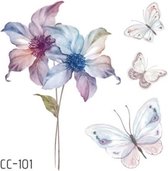 Temporary tattoo | tijdelijke tattoo | fake tattoo | twee bloemen en drie vlinders | 60 x 60 mm