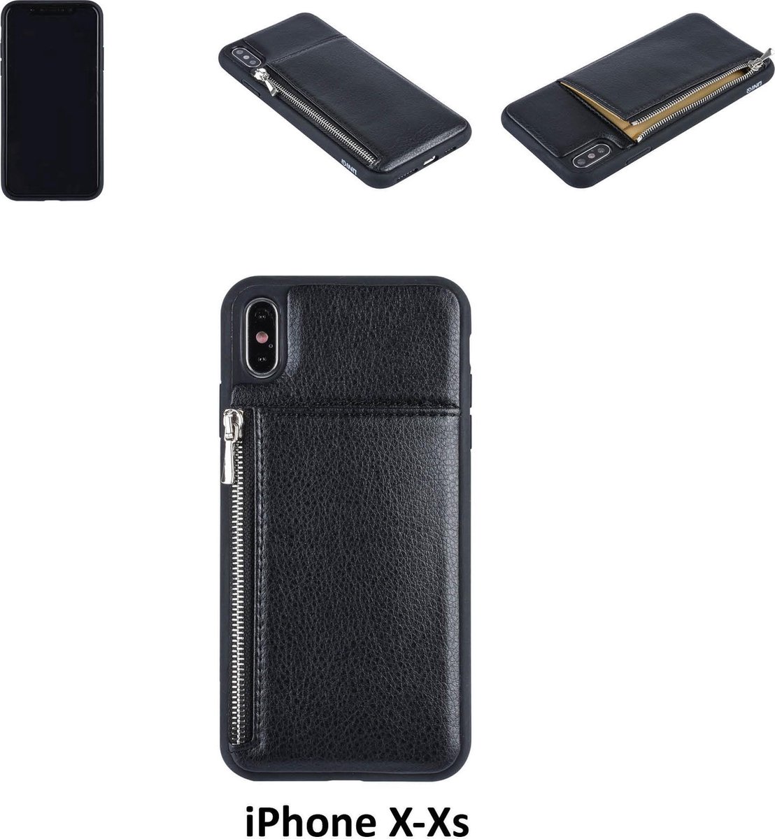 UNIQ Accessory iPhone Xs Max Kunstleer Backcover hoesje met rits - Zwart