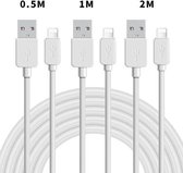 NÖRDIC KABELKIT-7 USB-A naar Lightning kabel, 3 stuks, 0.5 meter, 1 meter, 2 meter, 2.0 oplaadkabel, 2,4 A, 480 Mbps, Wit