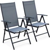 Naevia - Set van 2 verstelbare tuinstoelen, meerdere posities - van antraciet aluminium en grijs textileen