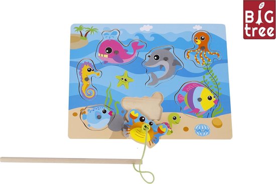 Afbeelding van het spel Van Manen Hengelspel Zeedieren Junior 30 Cm Hout Blauw 9-delig