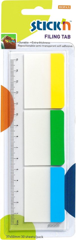 Stick'n Filing sticky index tabs - 37x50mm op 15cm flexibele liniaal ...