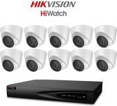 HIKVISION 4 MP IP-Beveiligingscamerasysteem met 16 CH Poe HD NVR en 10 x 4 Megapixels 2688 x 1520 Weerbestendige CCTV-turret camera, Power Over Ethernet Kit