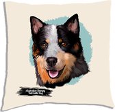 Sierkussen - Australian Stumpy Tail Cattle Dog - Wit - 45 Cm X 45 Cm