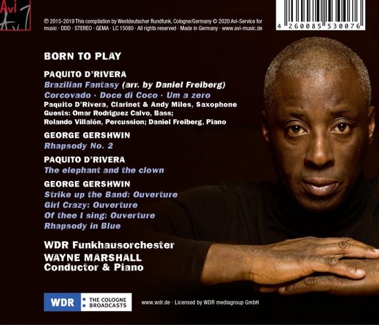 Muziek-cd hoes met een man in een zwarte coltrui, Wayne Marshall, WDR Funkhausorchester.