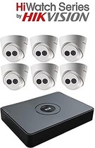 HiWatch by HIKVISION Indoor en 1080p IP Bewakingscamerasysteem met 4 CH Poe HD NVR en 6 x 2.1 Megapixels 1920 x 1080P CCTV Turret Camera, Power Over Ethernet Kit